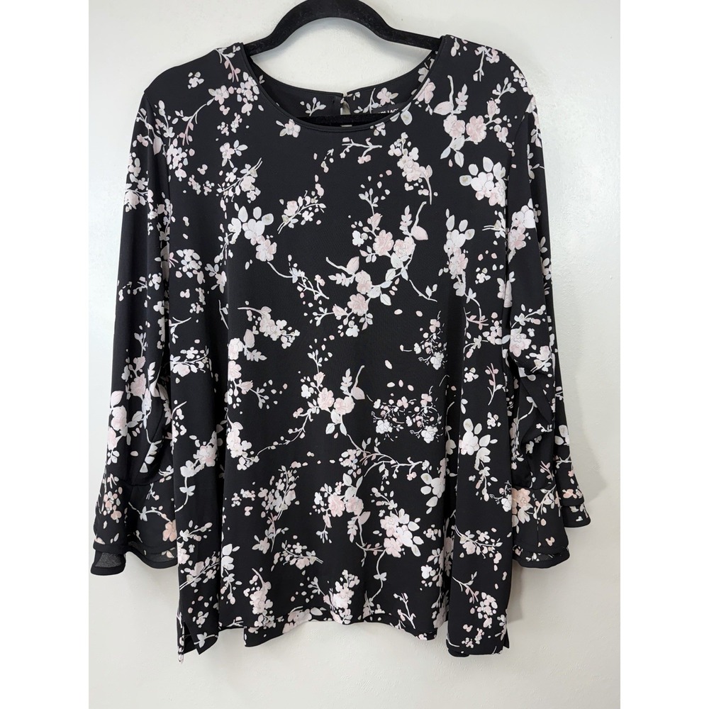Karl Lagerfeld Black Blouse with Pink Floral Design